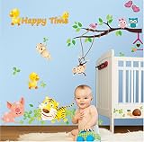 FUNi Happy Timeキュートフクロウ壁ステッカーホーム装飾取り外し可能なカラフルなツリーデカール子供部屋装飾
