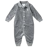 ポロ ラルフ ローレン　ベロアカバーオール　長袖　ロンパース　男の子　【320617213004】Polo Ralph Lauren（サイズ：9m、カラー：Classic grey heather） 