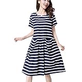 （コージーエージ）CozyAge　レディース ゆったり ふんわり　ストライプ柄　大きいサイズ　ロング丈　ワンピース　妊婦服　マタニティードレス 2XL,Blue