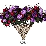 ノーブランド品　造花　壁掛け　壁飾り　ハンギングバスケット　蕾　花　バド　観葉植物　人工観葉植物　雑貨　アーチ　飾りつけ　飾り　装飾　インテリア　フラワー　カゴ入り　紫　Generic Artific