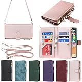 Eastwave アイフォンfor iPhone X/XS ケース for iPhoneXS for iPhoneX 縄掛けケース 手帳型 財布型 ICカード コインポケット ストラップ付き カード 収納 小銭入れ ファスナーポケット付き PUレザー 6色 ピンク