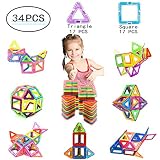 eHome磁気ブロック、34 pcs Magnetic Building Blocks with強力な磁石、Magnetic Building Set for Kids磁気タイル教育Stacking 