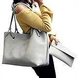 (ガラ－ボ) バッグ レザーバッグ かばん 鞄 2つセット 通勤 通学 就職活動 大人 きれいめ A4 入る 学生 (ライトグレー)