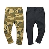 ベビー服 男の子 ロング パンツ ボトム ニット ストレッチ 迷彩 無地 ワッペン 男児 ベビー (2.ブラック/80cm)