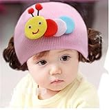帽子 ベビー　キャップ キッズ　子供ハット かつら ウィッグ 付き 新生児 女の子 ヘアバンド ヘアアクセサリー かわいい昆虫 ピンク