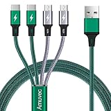 【2本セット/1.2M】Amuvec 4 in 1充電ケーブル ダブルタイプC/ダブルマイクロUSB/ ナイロン編み高い耐久性3.0A急速充電oppo/Galaxy/Sony/Android/type-cとMicroスマートフォン電子機器対応