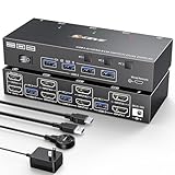KCEVE HDMI USB3.0 KVM切替器 4K@60Hz 2K@120Hz デュアルモニタ 4つのUSBポート EDID保持 KVM切替器 1組のキーボード、マウスで、PC3台、モニター2台共有 手元スイッチ付き