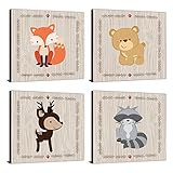 Woodland Creatures - Nursery Decor - 11 x 11 Nursery Wall Art - Christmas Gift Ideas - Set of 4 Prin