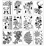 Copeflap ステンシルシート 花 ステンシル 動物 イラスト 手帳サイズ 描画 テンプレート ステンシルプレート 可愛い (A)
