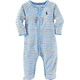 Ralph Lauren(ラルフローレン) ボーダー柄ワンポイント前開き足付カバーオール(LightBlue) 9M(6-9ヶ月) [並行輸入品]