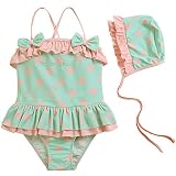 fulaixi夏 子供 可愛いワンピース カラードットリボン 水泳着 ガールズ (4T, グリーン)