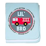 CafePress – Lil Brother Fire Truck Baby Blanket – スーパーソフトベビー毛布、新生児おくるみ 標準 ブルー 052010043725CD2
