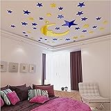 Gold Moon and Stars Wall Stickers - 30cm Largest Moon with 66 Pieces Different Size Stars - for Baby