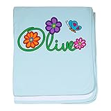 CafePress – オリーブ花 – スーパーソフトベビー毛布、新生児おくるみ ブルー 057337549425CD2