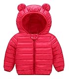 FEOYA コート 子供服 キッズコート 女の子 男の子 暖かい 保温 長持ち 丁寧な縫い目 クマ耳付き 可愛い 新着 洗いやすい レッド 100
