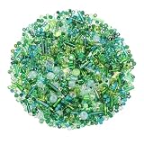 uxcell ガラスビーズ 筒状 丸玉 約1000個 穴径1mm 直径1-4mm DIY アクセサリーキット クラフト 手芸ビーズ 手作り素材 緑