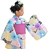 [ KIMONOMACHI ] 子供 浴衣セット「ブルーフラワー」 120cm