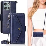 Moto g66j 5G / g66Y 5G 手帳型 Motorola moto g66y 5G ワイモバイル SIMフリー 用 手帳型 モトG66Y 手帳 モトローラ モトG66J case Heofuixt カード収納 適用 スナップ 肩掛け ショルダー 調節可 ストラップ 斜めがけ ポシェット ショルダーケース ストラップ付き カードケース レトロ ブルー