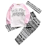0-2歳設定　女の子　ベビー服　英字ロングシャツ+レトロロングズボン+ヘッドバンド　3点上下セット　ピンク (2-3歳, ピンク)