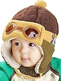 （エムズダイス）M's Dice 子供 用 パイロット 風 帽子 キッズ ＆ ベビー 耳あて ニット帽 選べる4カラー (03.ブラウン)