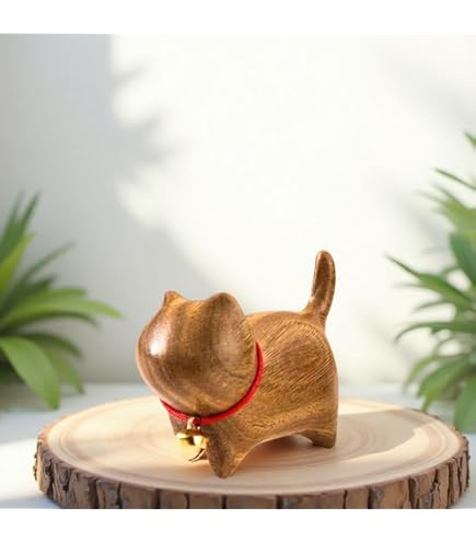 Amazon.co.jp: 【神話広場】 猫 ネコ 置物 オブジェ 檀木 木製 縁起物