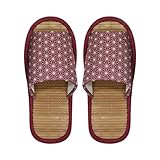 [FASPROJECT] 夏 スリッパ 竹インソール 麻の葉 (レディース M/レッド) 外縫い ルームシューズ 生地 和柄 涼しい 女性 婦人 CXSP-31415-RD