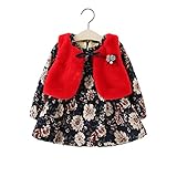 FEVON　ワンピース　ベビー服　2点セット　子供　女の子　ワンピース+ボレロ　長袖　ドレス　春秋　キッズドレス　花柄　可愛い　おしゃれ　ベスト付き　上品　お姫様　赤ちゃん　女児　セットアップ　通園　