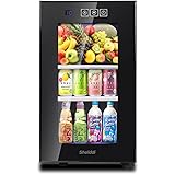 Shelddi 小型冷蔵庫 23L 静音 おしゃれ 省エネ ミニ電子冷蔵庫 一人用 一人暮らし 1ドア ペルチェ式 温度設定7-18℃ 家庭用 前開き SHR-023A 透明ガラスドア