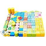 Domybest 100pcs 子供おもちゃ 木のおもちゃ 積み木 セット 都市 知育玩具 木製 玩具 3歳以上 カラフル 視覚刺激 お祝い ギフト 誕生日 記念日