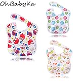 OHBABYKAスタイ よだれかけ スーパービブ お食事エプロン 防水 袖なし 保育園 お食事用防水ビブ 女の子 男の子 ベビーロンパース3点セット (SZY050607)