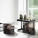 山崎実業 調味料入れ Lサイズ 2個セット ＆ ラック 3点セット ストッカー 容器 ケース 収納 スプーン キッチン ブラック