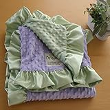 マイブランキードットベロアストローラーブランケット　セージ/ラベンダー (ふちどりフリル)　My Blankee Dot Velour Stroller Blanket【並行輸入品】