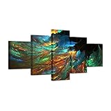 Helloアートワーク – 5 Piece壁アートプリントモダンカラフルな抽象画ピーコックフェザー画像キャンバスの印刷伸縮と額入りリビングルームオフィスの装飾用
