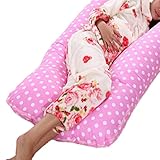 Nunubee ピンクの波点 U型妊婦枕 妊婦抱き枕　授乳クッション U型ビッグサイズ 多機能 ハグピロー 寝心地サポート枕 横寝 昼寝 トラベルクッション 母の日 90*150cm