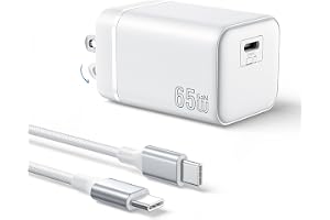 65W 急速充電器 2M編込ケーブル付き USB-TypeC 高出力 for MacBook/iPhone/iPad/Galaxy/Androidなど | [付属の100W対応し長いケーブルで伝送ロス低減], 折りたたみ式, 収納ポーチ付属, GaN