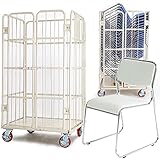 観音扉カゴ台車(ホワイト Aタイプ) スタッキングチェア 22脚セット 会議イス 会議椅子 ミーティングチェア パイプチェア パ イプイス パイプ椅子 (ホワイト)