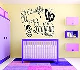 Design with Vinyl RAD 716 1 Butterfly Kisses Ladybug Hugs Baby Girl Bedroom Wall Decal, Black, 12 x 