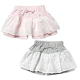 (グレー/80cm)ベビー服 女の子 スカパン パンツ スカート ボトム レースフリル切替 リボン ウエストゴム ネームタグ 女児 ベビー
