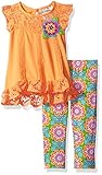 Rare Editions Baby Girls' Lace Trim Knit Legging Set Peach / Multi 18M [並行輸入品]