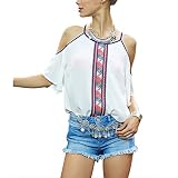 レディーススパゲッティストラップホワイトオフショルダー半袖シャツTシャツブラウストップ M