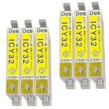 IC32 インク イエロー ICY32 エプソン Epson用 互換 インクカートリッジ 【3年保証/残量表示/大容量タイプ】 計6本 ICY32 対応機種：PM-A850 PM-A850V PM-A870 PM-A890 PM-D750 PM-D750Vなど