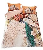 3Dピンクの羽毛カバーと枕の通気性のあるピーコックパターンデザインの非鉄キルトカバーシングルダブルクイーンキング）4つのピース