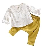 REILI　長袖Tシャツ　ベビー　男の子　秋　夏　子供服　パンツ　綿麻　2点セット　シンプル　おしゃれ　男性　ズボン　ブラウス　　 (110, イエロー)