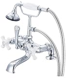 水Creationヴィンテージクラシック7-inch Spreadデッキマウント蛇口、2インチライザーとハンドヘルドシャワー F6-0007-01-PX 1