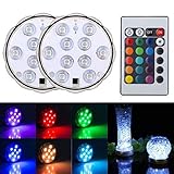 LED潜水ライト 水中LEDライト　魚タンクライト リモコンで操作、PSシェル、10灯LED ワイヤレスデザイン、防水 花瓶 水槽照明 水族館照明 イルミネーションおしゃれ 2点セット