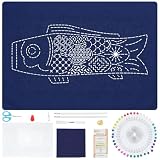 FREEBLOSS 刺し子プレースマットキット 刺し子刺繍キット 鯉のぼり柄プレースマット 手縫いキット（説明書付き）初心者練習用刺し子キット