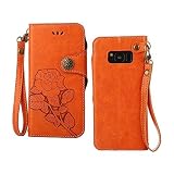 Galaxy Note 8 ケース,COOSTOREJPレトロエンボス加工ローズFlorals PUレザーケース磁気カードウォレット+取り外し可能な手首ストラップのデザインは、に適用するSamsung
