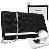 [Reussite] パーティーバッグ 結婚式 大きめ 3way プリーツ レディース クラッチバッグ ハンドバッグ ショルダーバッグ 披露宴 お呼ばれ/Cherie hearte (ブラック)