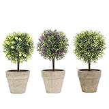 ミニ卓上Faux Potted人工トピアリーの植物セラミックポット、セットの3