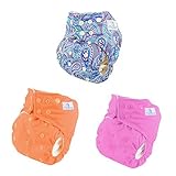 3 Leak Free Dual Opening Pocket Cloth Diaper. 1 Size with 2 Types of Bamboo Insert for Newborn to To